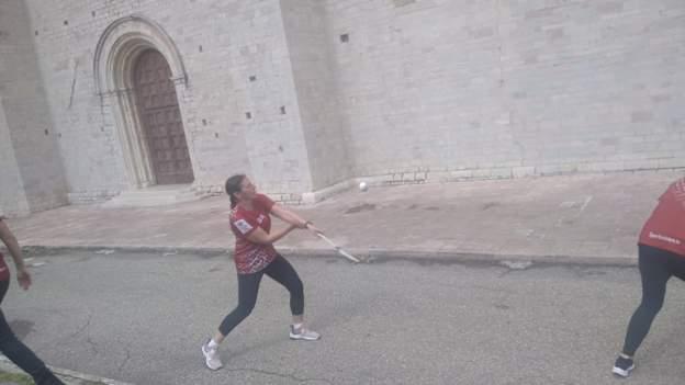 Members of the Slovenian delegation pictured playing hurling in Perugia.