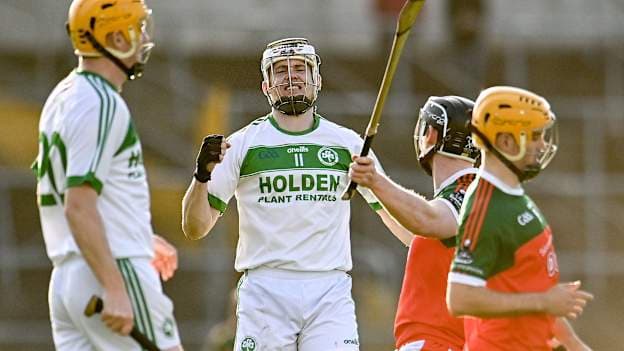 TJ Reid of Ballyhale Shamrocks celebrates at the final whistle after his side's victory in the Kilkenny County Senior Club Hurling Championship Semi-Final match between Ballyhale Shamrocks and James Stephens at UPMC Nowlan Park in Kilkenny