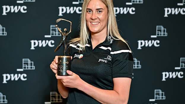 Down Camogie star Dearbhla Magee with the PwC GPA Player of the Month for May award. Photo by Sam Barnes/Sportsfile