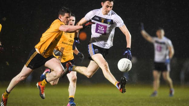 Darren Gavin of University College Dublin in action against Matthew Ruane of DCU Dóchas Éireann during the Electric Ireland Sigerson Cup Quarter Final match between University College Dublin and Dublin City University Dóchas Éireann at Billings Park in Belfield, Dublin.