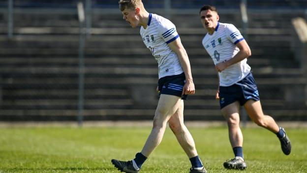 Kevin Quinn of Wicklow celebrates after scoring his side's third goal during the Leinster GAA Football Senior Championship Round 1 match between Wicklow and Laois at the County Grounds in Aughrim, Wicklow. 