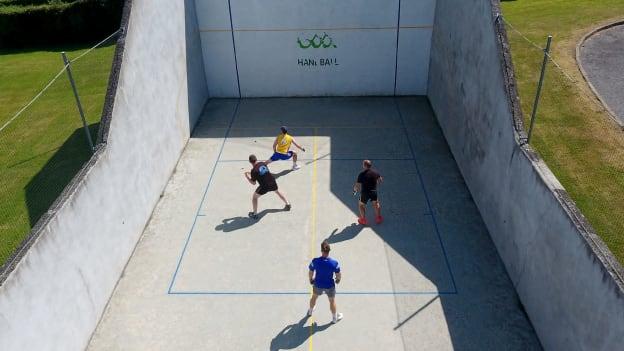 An aeriel shot of some action from the recently renovated outdoor handball alley at Tullyvin, Cavan. 