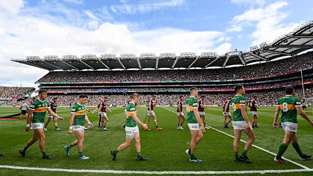 The Kerry team parade before the GAA Football All-Ireland Senior Championship Final match between Kerry and Galway at Croke Park in Dublin.