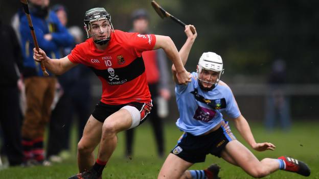 Mark Coleman of UCC in action against Michael Purcell of UCD during the Electric Ireland Fitzgibbon Cup Group A Round 2 match between University College Cork and University College Dublin at The Mardyke in Cork. 