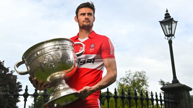Christopher McKaigue of Derry poses for a portrait during the launch of the GAA Football All Ireland Senior Championship Series in Dublin. 