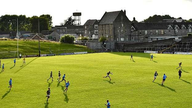 A general view of the action during the 2021 EirGrid Leinster GAA Football U20 Championship Semi-Final match between Meath and Dublin at Páirc Tailteann in Navan, Meath.