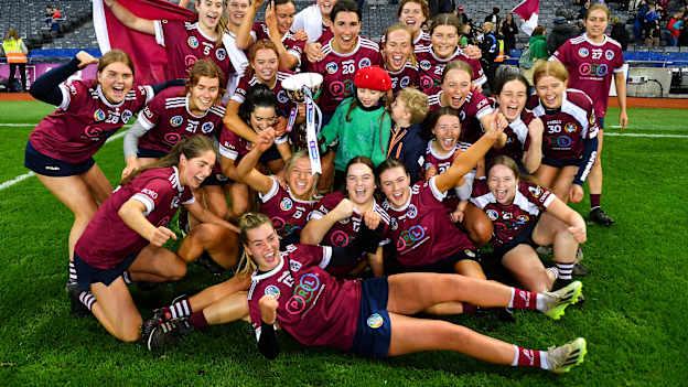 Dicksboro players celebrate after their side's victory in the AIB Camogie All-Ireland Senior Club Championship final match between Dicksboro of Kilkenny and Sarsfields of Galway at Croke Park in Dublin. Photo by Piaras Ó Mídheach/Sportsfile.