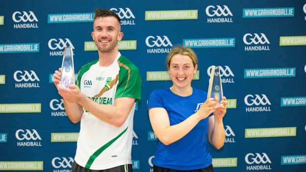 Men's and women's National Wallball Open Singles champions Conor McElduff and Fiona Tully.  
