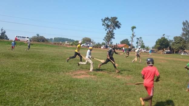 Hurling action from a training session in Uganda. 
