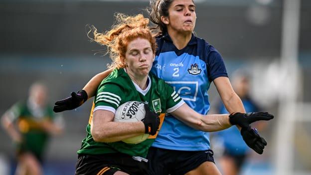 Louise Ní Mhuircheartaigh of Kerry in action against Niamh Crowley of Dublin during the TG4 All-Ireland Ladies Senior Football Championship Round 1 match between Dublin and Kerry at Parnell Park in Dublin. Photo by Harry Murphy/Sportsfile