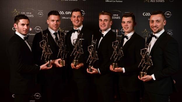 Tipperary hurlers, from left, Cathal Barrett, Pádraic Maher, Séamus Callanan, John McGrath, Ronan Maher and James Barry at the 2016 GAA/GPA Opel All-Stars Awards at the Convention Centre in Dublin.