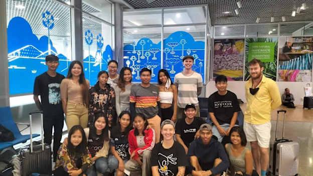 Cáirde Khmer players pictured at Phnom Penh airport before travelling to a tournament. 