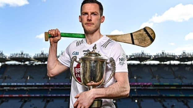Niall Ó Muineacháin pictured with the Joe McDonagh Cup at Croke Park. Photo by Sam Barnes/Sportsfile
