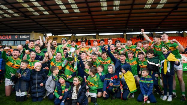 Dunloy players and supporters celebrate at the Athletic Grounds.