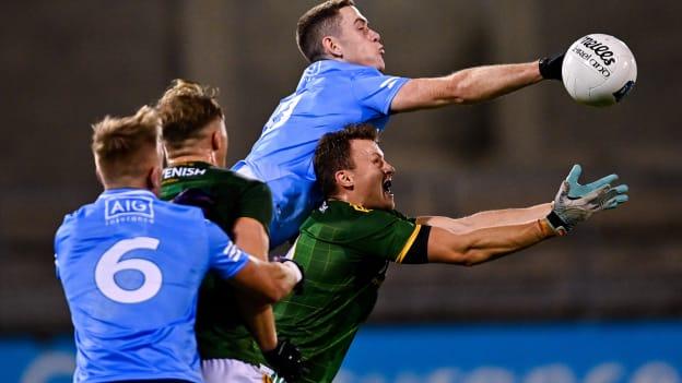 Brian Fenton of Dublin and Ronan Jones of Meath during the Allianz Football League Division 1 Round 6 match between Dublin and Meath at Parnell Park in Dublin.