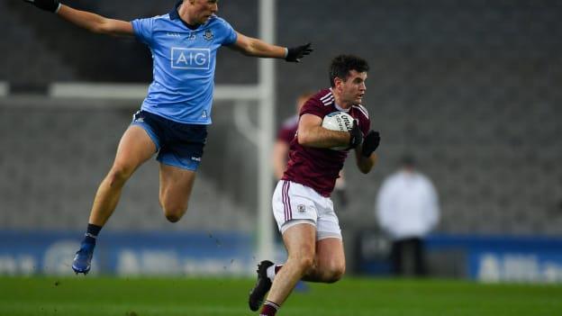 St James' and Galway footballer Johnny Duane in Allianz Football League action against Dublin's Paul Mannion in February.