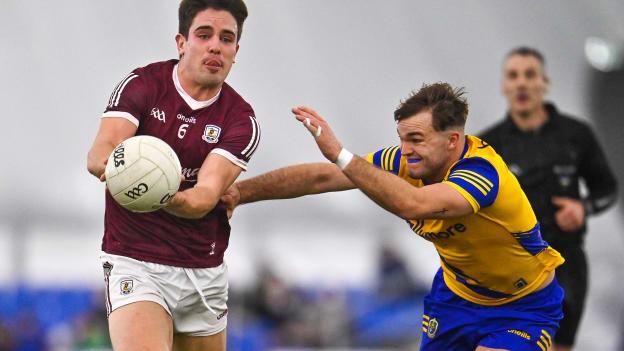 Seán Kelly, Galway, and Ultan Harney, Roscommon, during the Connacht FBD League Final in January.