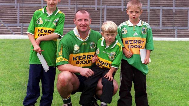 Former Kerry goalkeeper Declan O'Keeffe pictured with Thomas, Killian, and Adrian Spillane in 2000 at Fitzgerald Stadium.