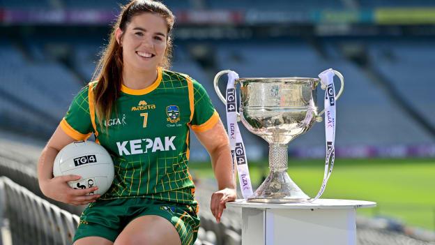 In attendance at a photocall at Croke Park in Dublin ahead of the TG4 All-Ireland Junior, Intermediate and Ladies Senior Football Championship Finals on Sunday next is Meath captain Shauna Ennis with the Brendan Martin Cup. 