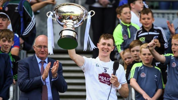 Brian Byrne lifts the Christy Ring Cup for Kildare in 2018 after victory over London. 