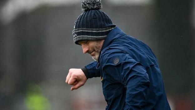 Tipperary manager Liam Cahill celebrates his side winning a free during the Co-Op Superstores Munster Hurling League Final match between Cork and Tipperary at Páirc Ui Rinn in Cork. Photo by Seb Daly/Sportsfile.