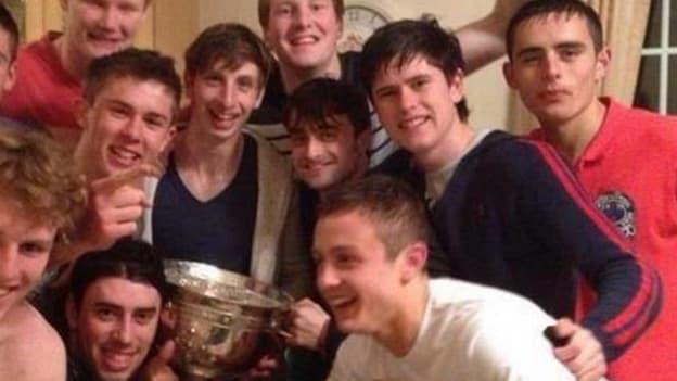 Daniel Radcliffe is pictured with members of the Dublin 2012 All-Ireland Minor Football winning team at team captain Davy Byrne's house. 