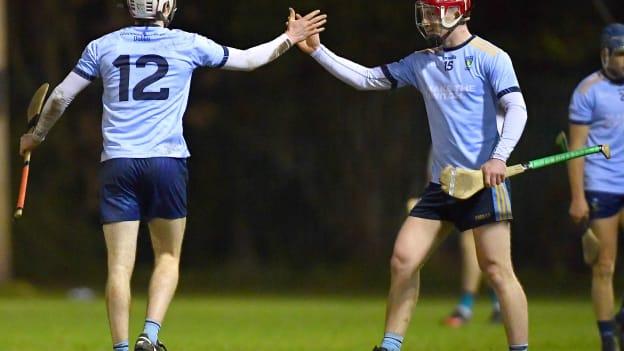 UCD's Donal O'Shea and Liam Murphy celebrate following a hard earned Electric Ireland Fitzgibbon Cup win over Maynooth University.