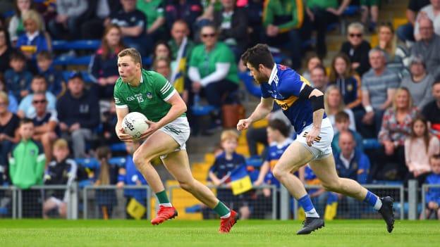 Hugh Bourke, Limerick, and Shane O'Connell, Tipperary, in Munster SFC action.