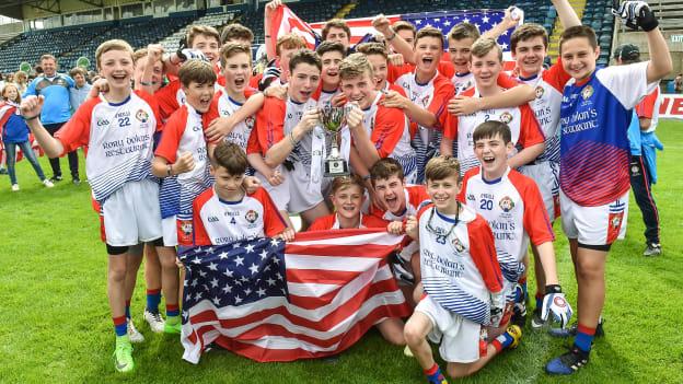New York players celebrate after winning the Boys Division 1 Final at the 2017 John West Peile na nÓg.