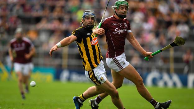 Ger Aylward of Kilkenny in action against Adrian Tuohey of Galway during the 2018 Leinster GAA Hurling Senior Championship Final Replay match between Kilkenny and Galway at Semple Stadium in Thurles.