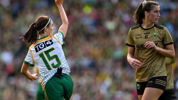 Niamh O'Sullivan after scoring a point in the 2022 All-Ireland Ladies Football Final against Kerry at Croke Park.