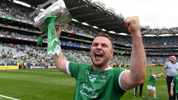 Richie McCarthy celebrates with the Liam MacCarthy Cup at Croke Park on Sunday.