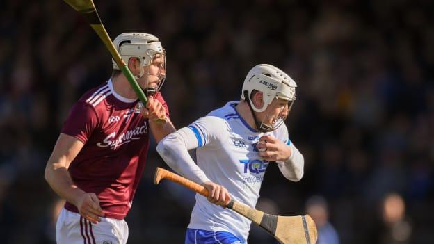Shane Bennett, Waterford, and Gearoid McInerney, Galway, during the Allianz Hurling League Division 1B encounter at Walsh Park.