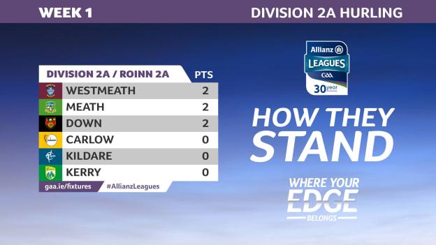 The Allianz Hurling League Division 2A table.