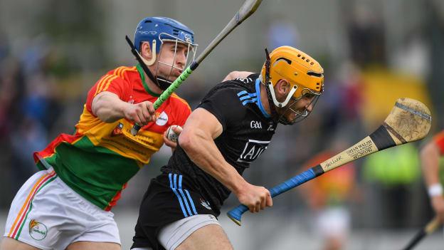 Eamonn Dillon, Dublin, and Michael Doyle, Carlow, in Leinster SHC action at Netwatch Cullen Park.