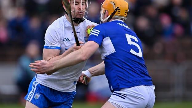 Tadhg De Búrca, Waterford, and Podge Delaney, Laois, in Allianz Hurling League action at Walsh Park.