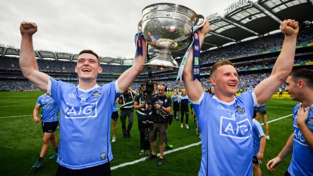 Brian Fenton and Ciaran Kilkenny pictured with the Sam Maguire Cup following Dublin's All Ireland success.
