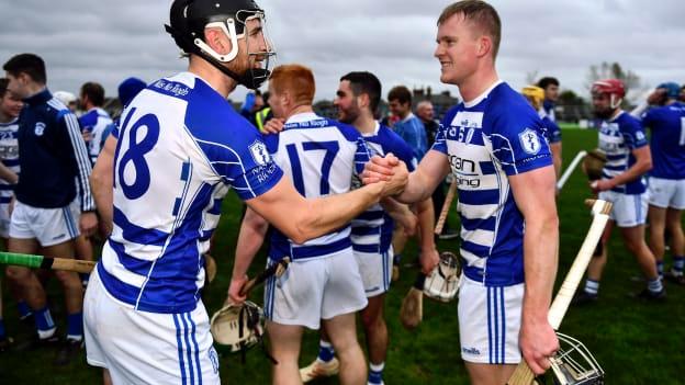 Ross Kelly, left, and Rian Boran of Naas after their side's victory in the AIB Leinster GAA Hurling Senior Club Championship Quarter-Final match between Naas and Shinrone at St Conleth's Park in Newbridge, Kildare. 