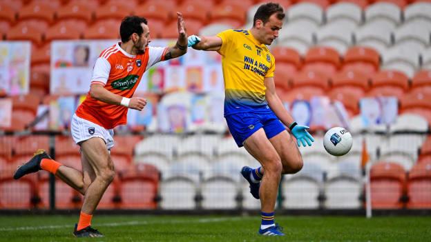 Enda Smith of Roscommon in action against Jamie Clarke of Armagh during the Allianz Football League Division 2 Round 6 match between Armagh and Roscommon at the Athletic Grounds in Armagh. 