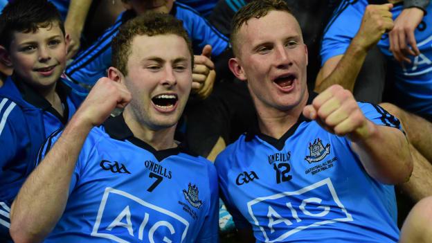 Jack McCaffrey and Ciarán Kilkenny celebrate after victory over Kerry in the 2015 All-Ireland SFC Final. 