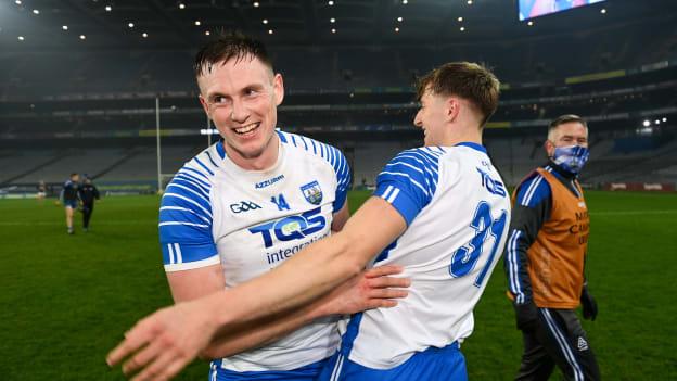 Austin Gleeson, left, and Jack Fagan of Waterford following the GAA Hurling All-Ireland Senior Championship Semi-Final match between Kilkenny and Waterford at Croke Park in Dublin. 