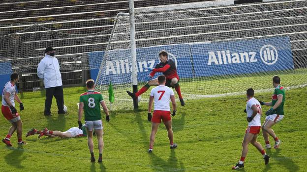 Conor McKenna scores Tyrone's third goal in their Allianz Football League Division 1 victory over Mayo on Sunday. 