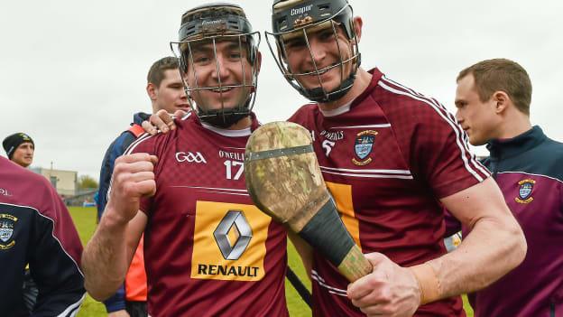 Alan McGrath left  and Aaron Craig Westmeath celebrate after the game. 