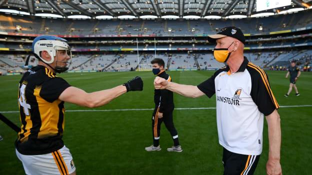 Kilkenny manager Brian Cody and TJ Reid celebrate following the Leinster GAA Senior Hurling Championship Final match between Dublin and Kilkenny at Croke Park in Dublin.