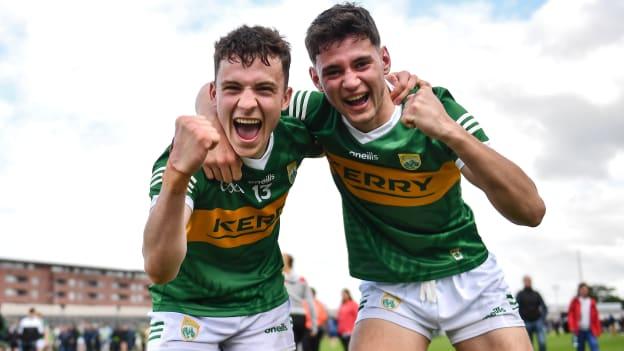 Kerry's Paddy Lane and Evan Boyle celebrate at MW Hire O'Moore Park.