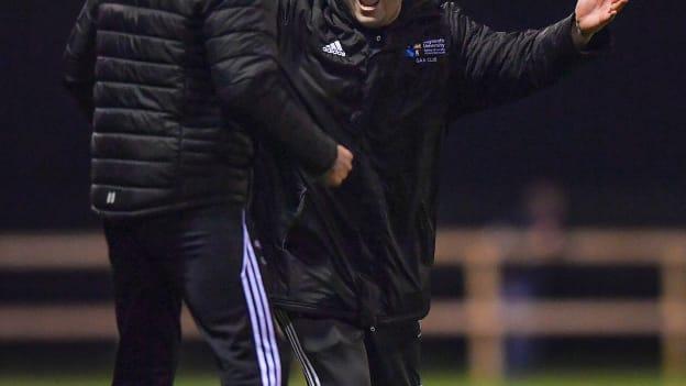 Maynooth University manager Davy Burke celebrates after his side's victory in the Electric Ireland Higher Education Senior Football Division 1 League Final match between UCD and Maynooth University at the Dublin City University Sports Campus in Dublin.