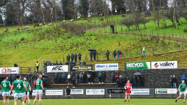 Plenty of room on the hill for spectators during the Bank of Ireland Dr McKenna Cup tie between Fermanagh and Derry at Ederney St. Joseph's GAA Club. 