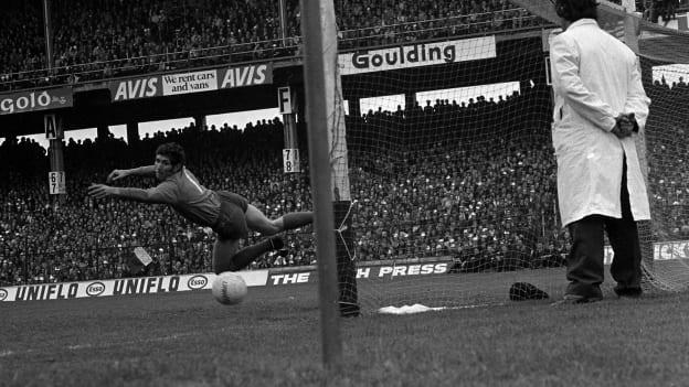 Dublin's Paddy Cullen pictured saving a penalty against Galway in the 1974 All-Ireland SFC Final.