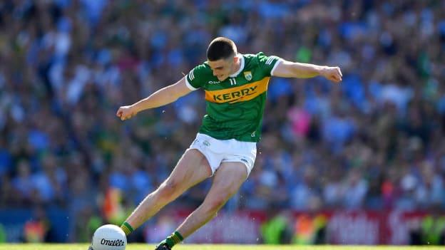 Seán O'Shea pictured kicking the match-winning free for Kerry.