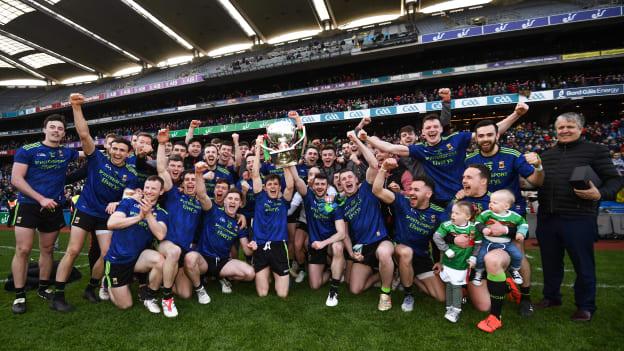 Mayo players celebrate after victory over Kerry in the Allianz Football League Division 1 Final. 